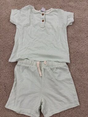 Nordstrom Kids Mint & White Striped Short Sleeve Pajama Set
